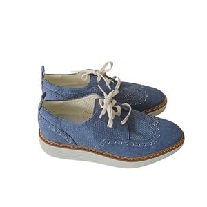 COLE HAAN Original grand Wingtip Oxford Blue Denim Suede